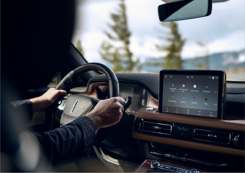 The Lincoln+Alexa app screen is displayed in the center screen of a 2023 Lincoln Aviator® Grand Touring SUV | Palmetto Lincoln in Charleston SC