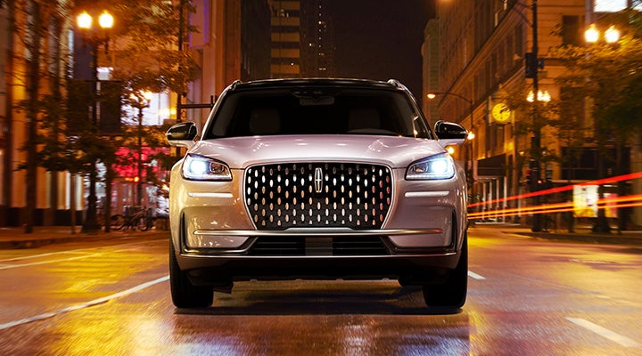 The striking grille of a 2024 Lincoln Corsair® SUV is shown. | Palmetto Lincoln in Charleston SC
